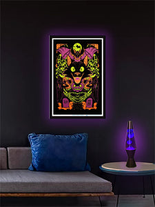 Black Cat Halloween - Flocked Blacklight Poster