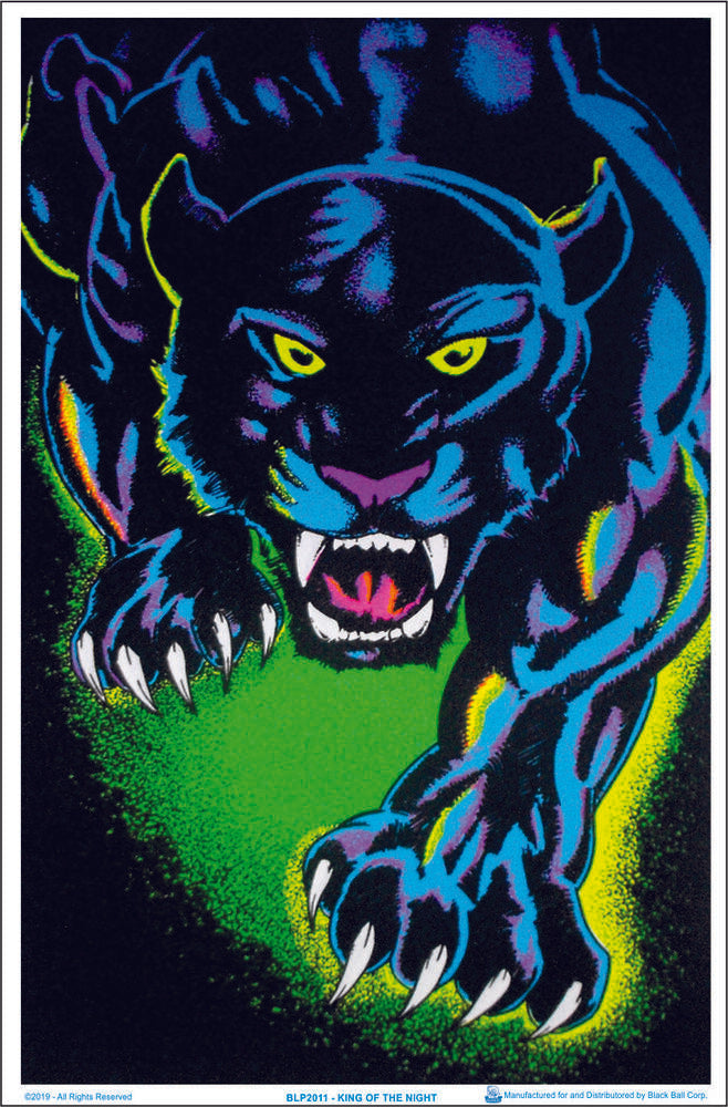 King of the Night Cat - Flocked Blacklight Poster