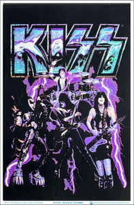 Kiss - Blue Lightening - Flocked Blacklight Poster